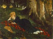 Gyula Benczur Woman Reading in a Forest oil painting reproduction